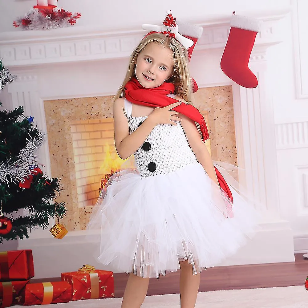 Navidad Niños Niñas Ropa Muñeco de Nieve Tutú Vestido Bufanda Diadema 3pcs Set Fiesta Trajes de Navidad