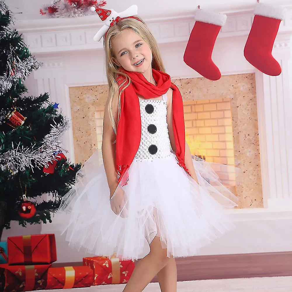 Navidad Niños Niñas Ropa Muñeco de Nieve Tutú Vestido Bufanda Diadema 3pcs Set Fiesta Trajes de Navidad