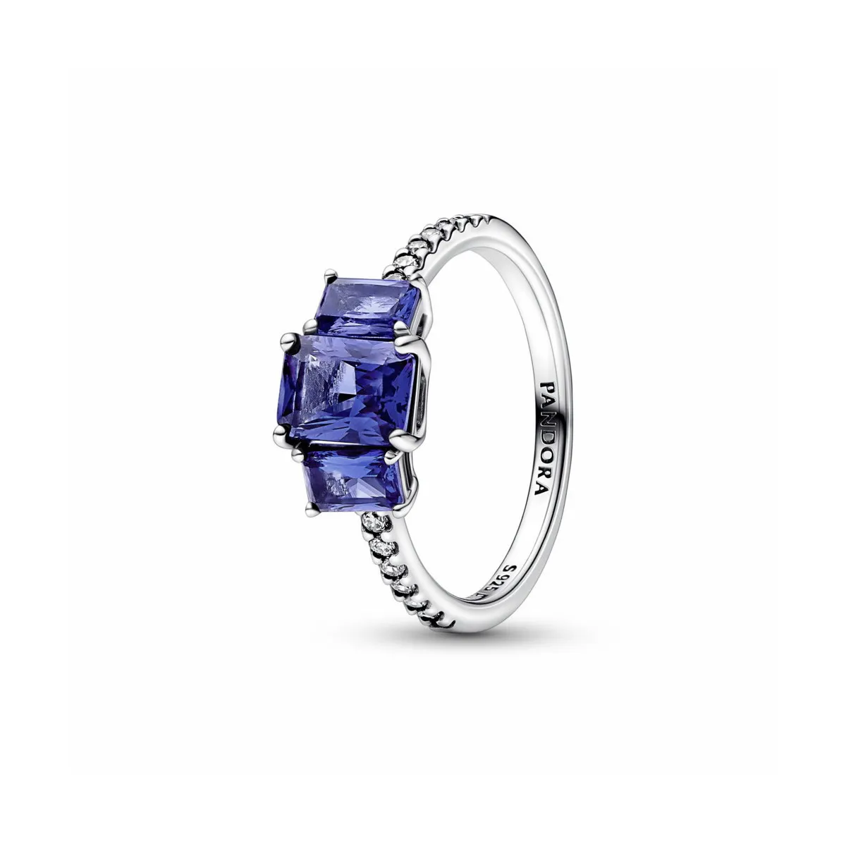 PANDORA ANILLO BRILLANTE TRES GEMAS AZULES RECTANGULARES  PANDORA