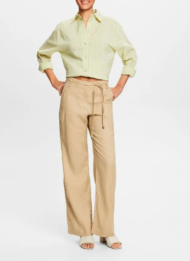 Pantalón ancho de lino en beige