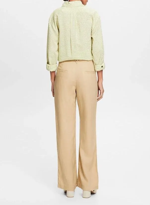 Pantalón ancho de lino en beige