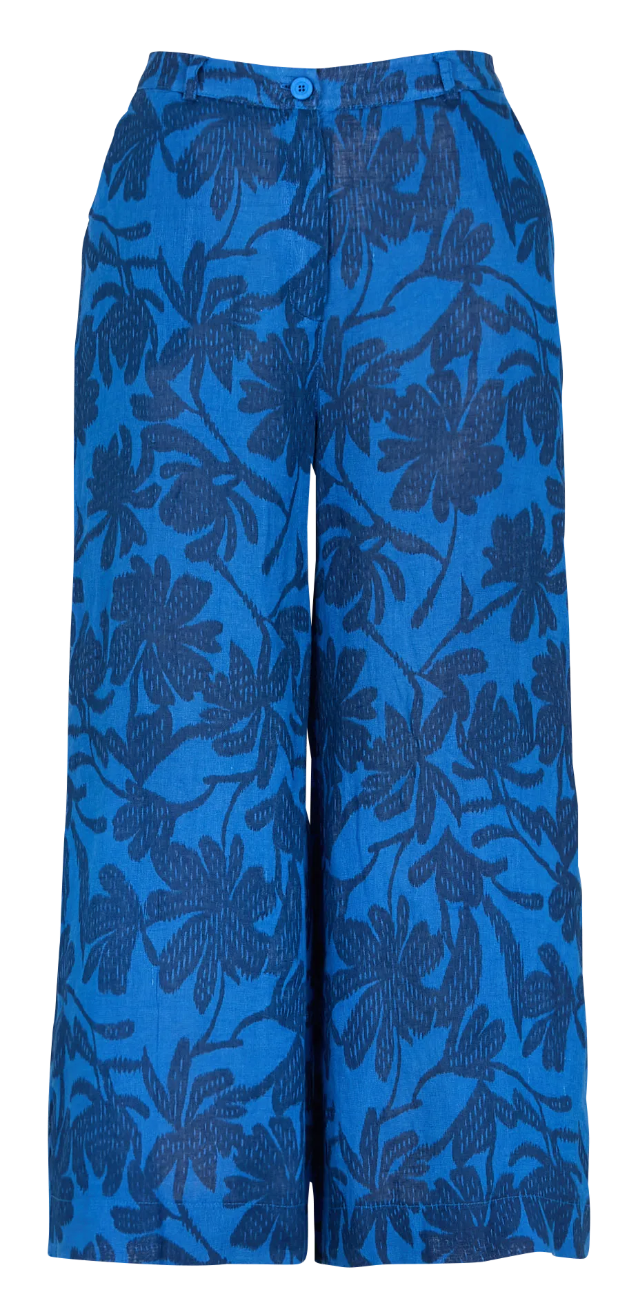 Pantalón ancho de lino estampado en azul