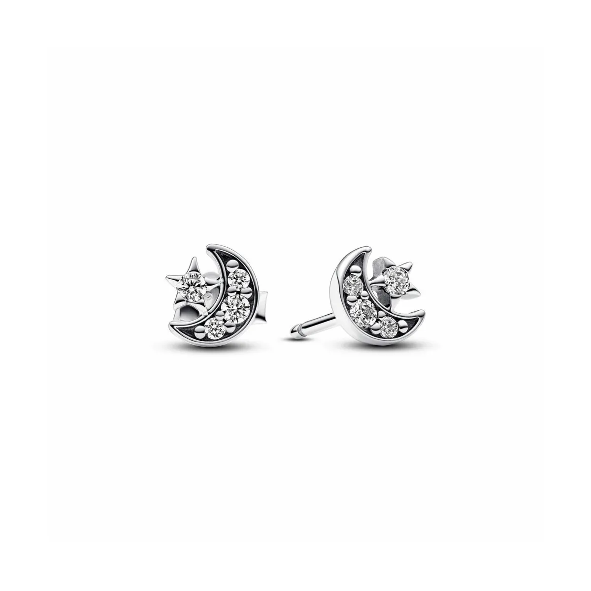 PENDIENTES DE BOTóN LUNA Y ESTRELLA BRILLANTES  PANDORA