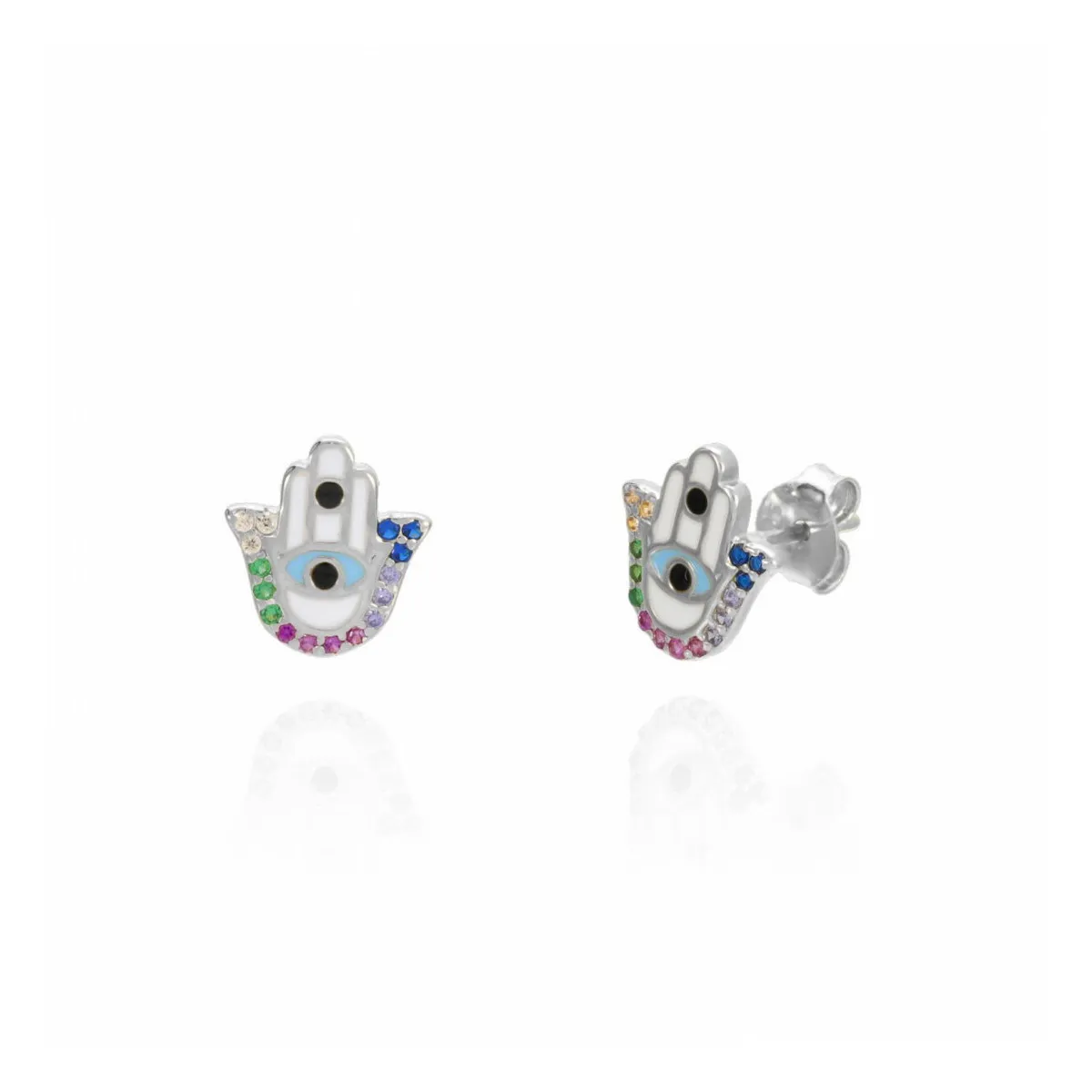 PENDIENTES MANO DE FáTIMA PLATA MULTICOLOR  JOYAS DE IRENE