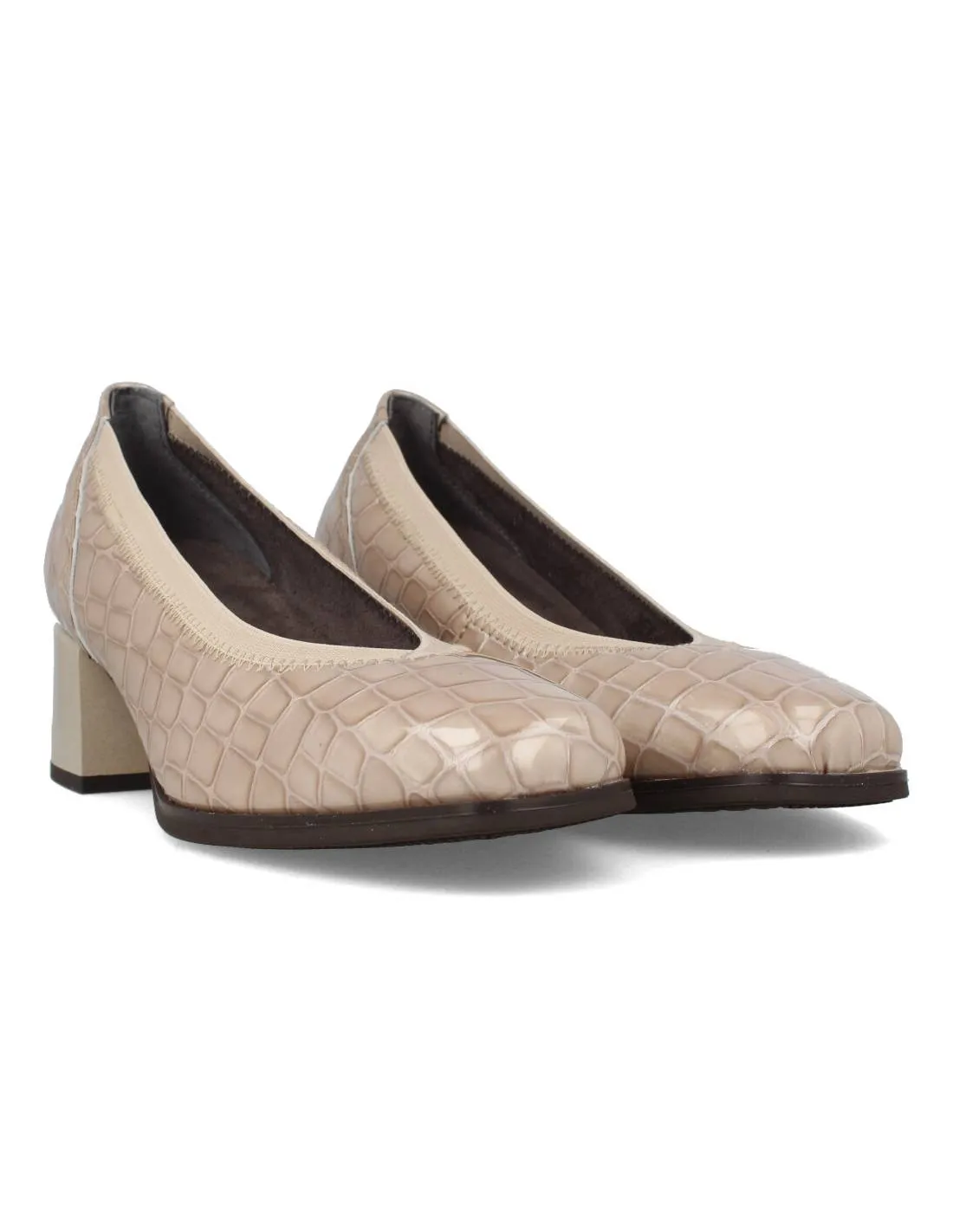 PITILLOS  ZAPATO TACóN PIEL COCODRILO PIEDRA