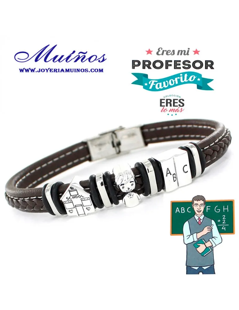 Pulsera plata y cuero eres mi Profesor favorito