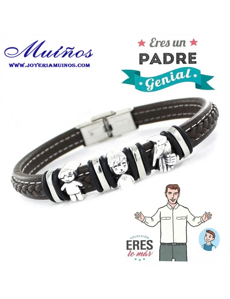 Pulsera plata y cuero eres un padre genial niño