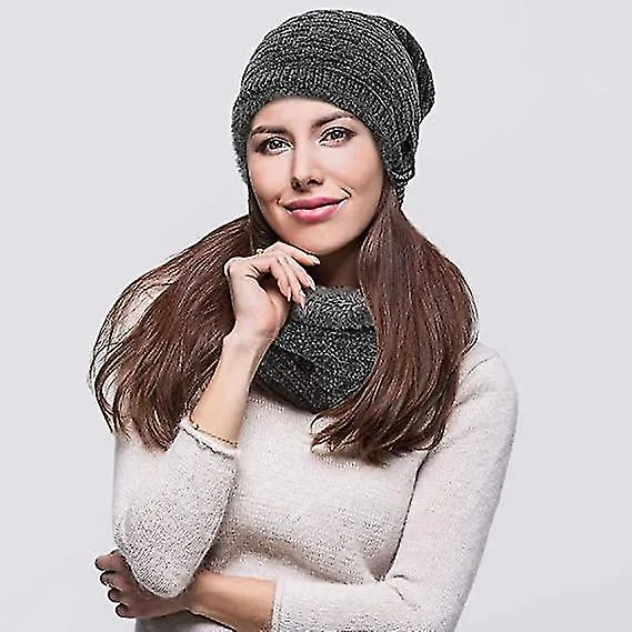 Sombrero de invierno Gorro Sombrero Bufanda Set Sombreros gruesos suaves Gorras de calavera cálida Gris