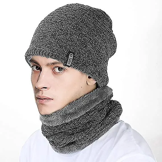 Sombrero de invierno Gorro Sombrero Bufanda Set Sombreros gruesos suaves Gorras de calavera cálida Gris