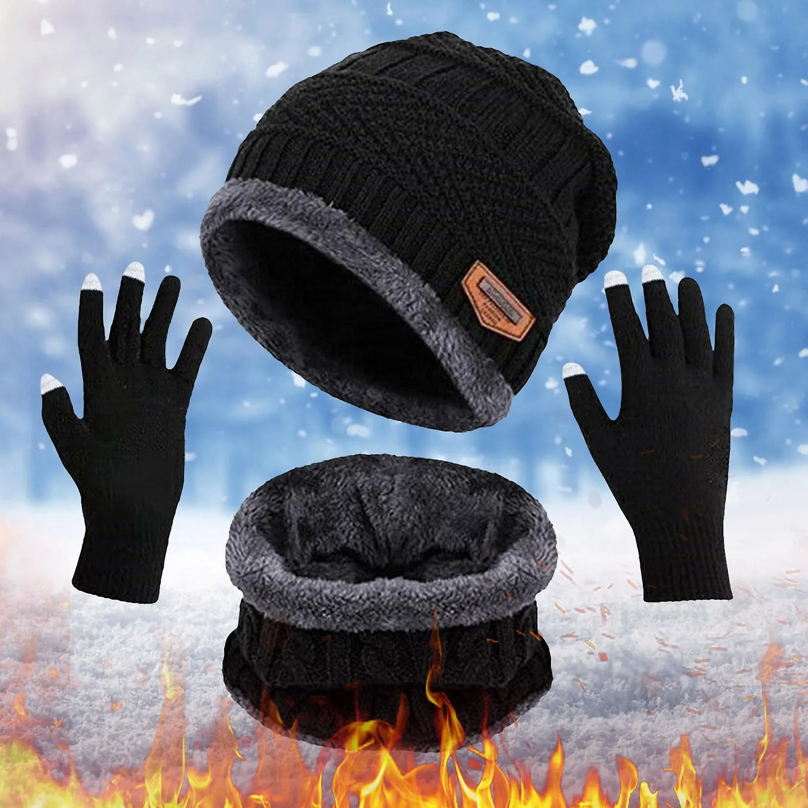 Sombrero de invierno Guantes de bufanda Slouchy Beanie Snow Knit Skull Cap Pantalla táctil Mittens Circle Bufandas para mujeres