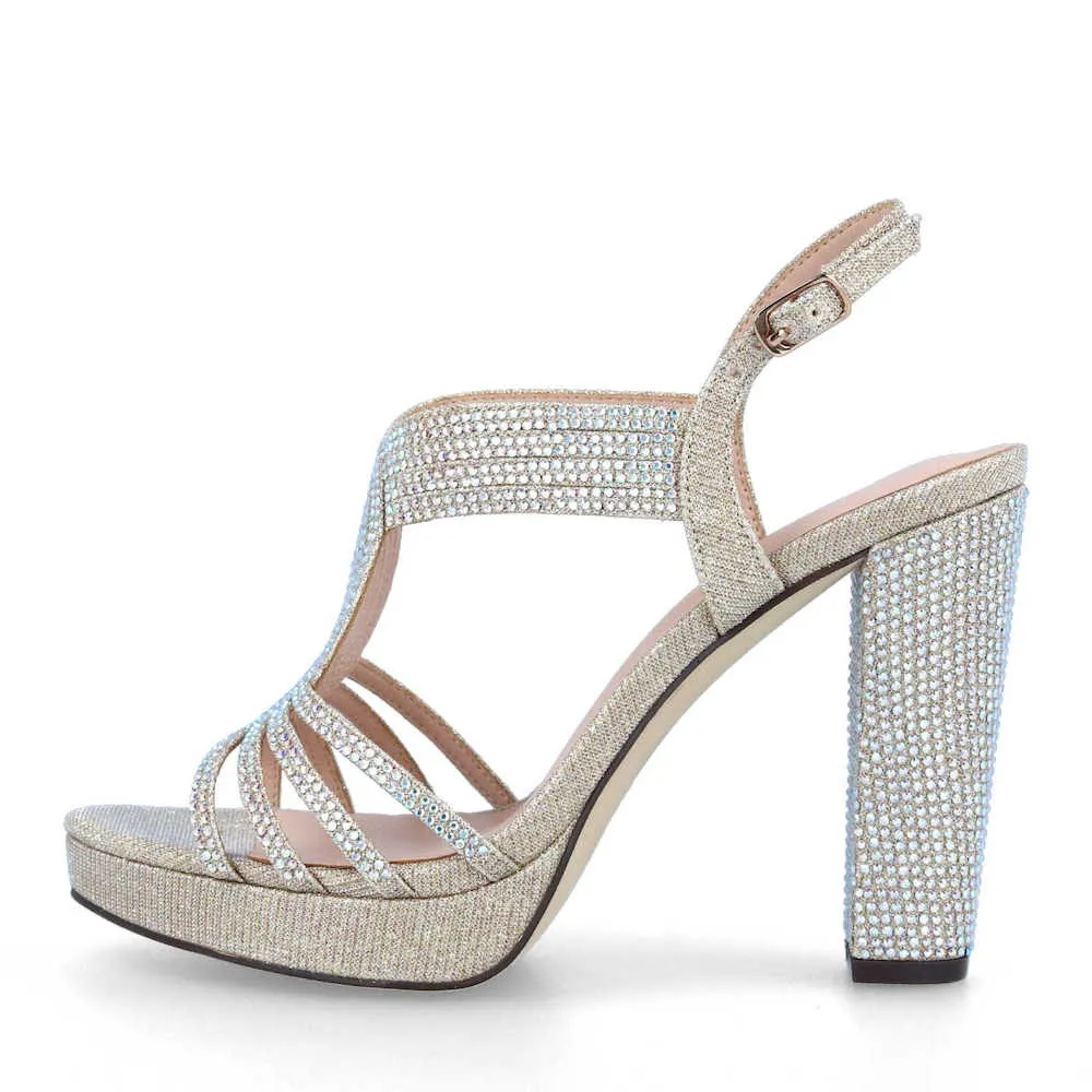 Tacón alto de fiesta con strass y plataforma
