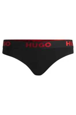 Tanga de algodón elástico con logo en la cintura