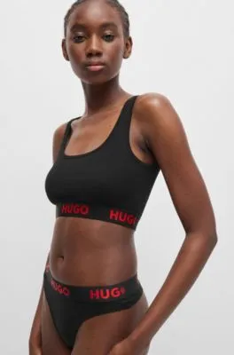 Tanga de algodón elástico con logo en la cintura