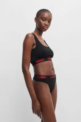 Tanga de algodón elástico con logo en la cintura