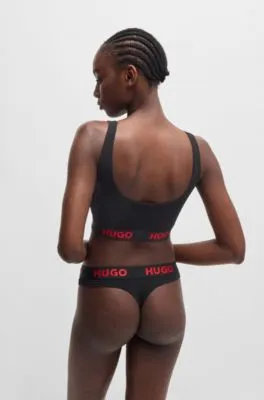 Tanga de algodón elástico con logo en la cintura