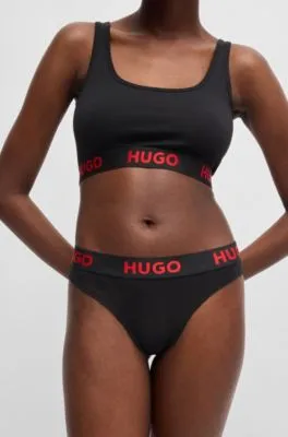 Tanga de algodón elástico con logo en la cintura