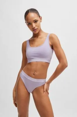 Tanga de algodón elástico con logos en la cintura