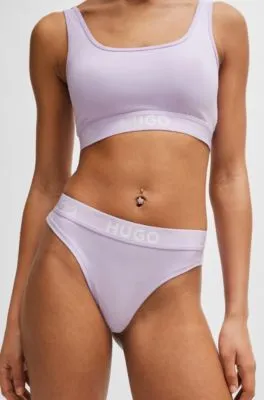 Tanga de algodón elástico con logos en la cintura