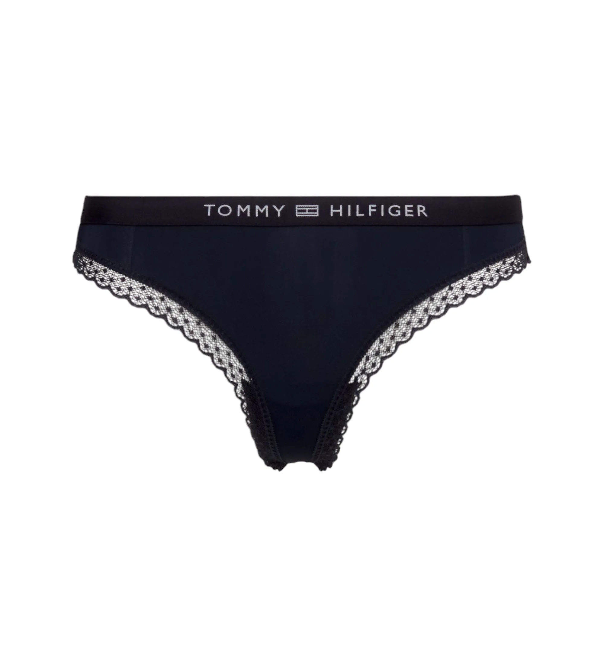 TOMMY HILFIGER TANGA CON LOGO Y ENCAJE TONALES MARINO