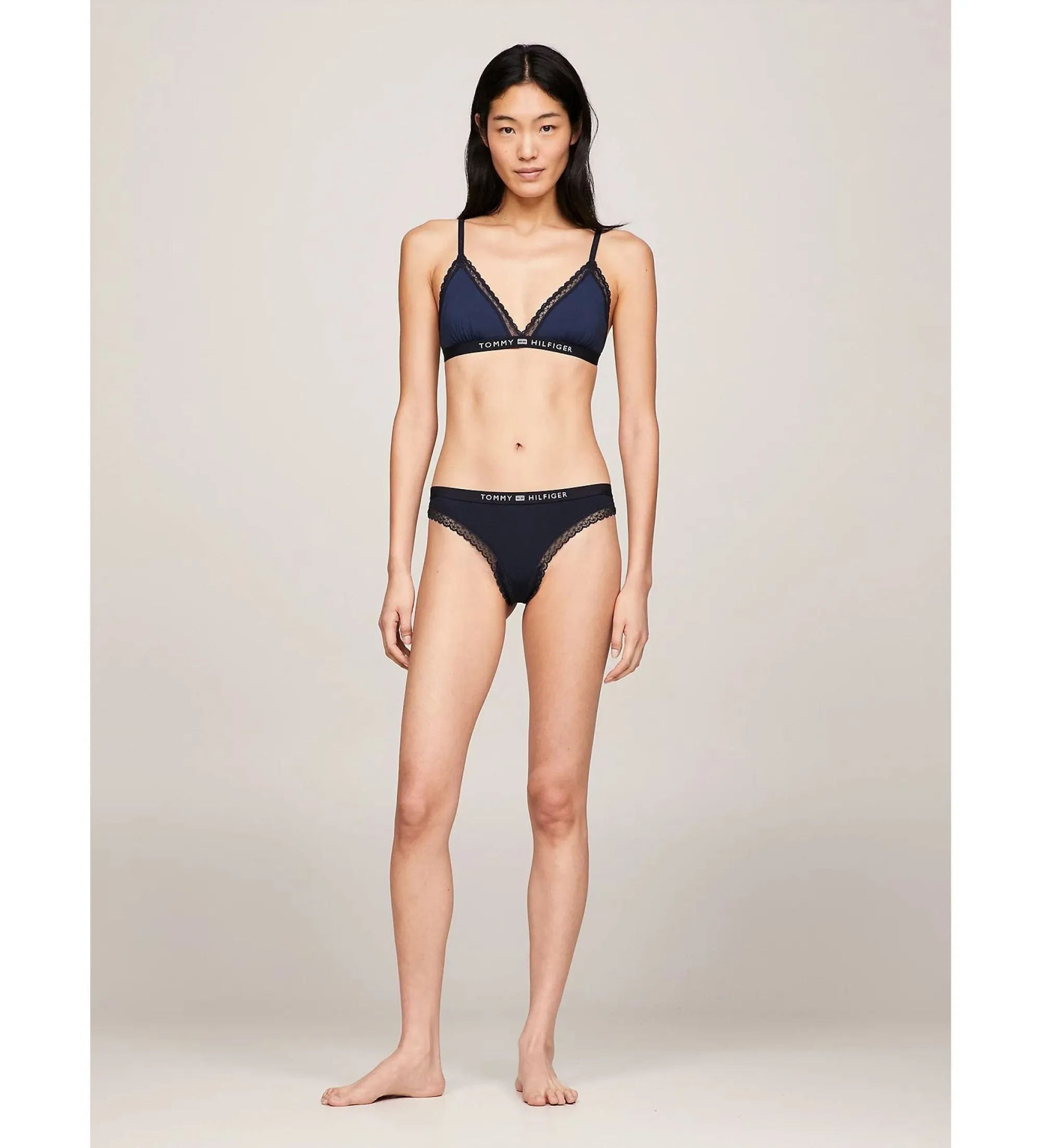 TOMMY HILFIGER TANGA CON LOGO Y ENCAJE TONALES MARINO