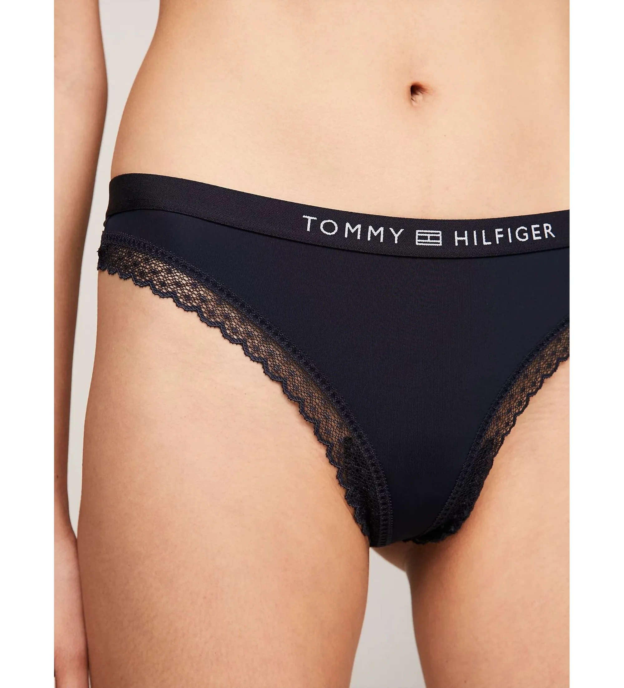 TOMMY HILFIGER TANGA CON LOGO Y ENCAJE TONALES MARINO