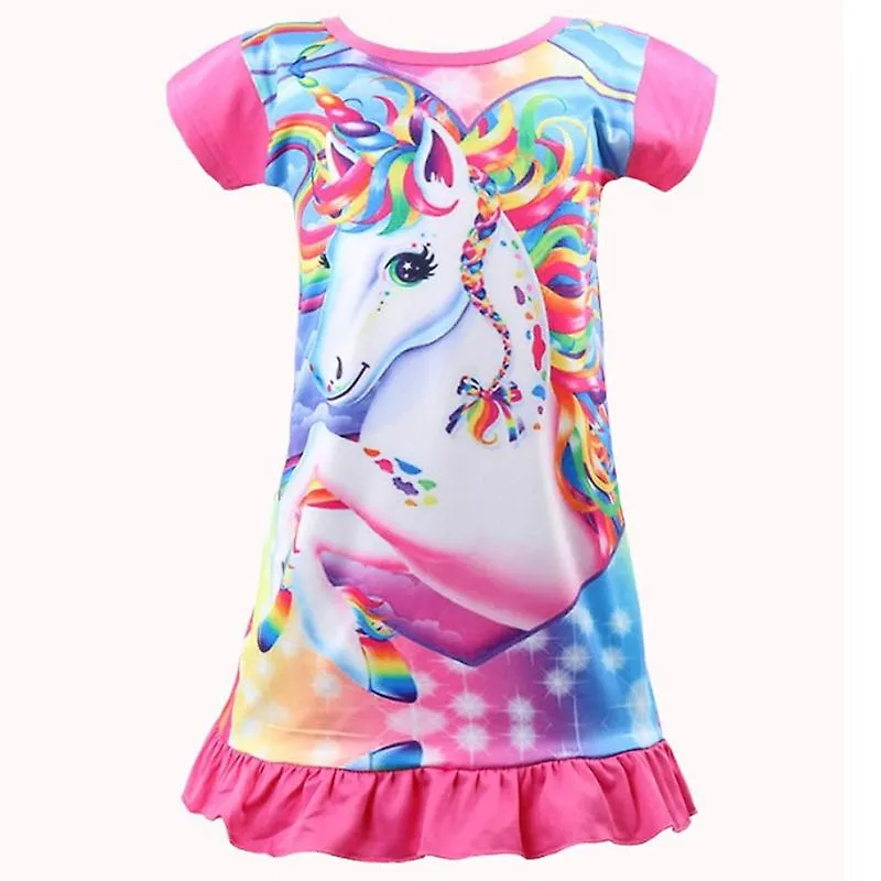 Unicorn Princess Nightdress Kids Girl Sleepwear Dress Summer Casual Pyjamas Pjs