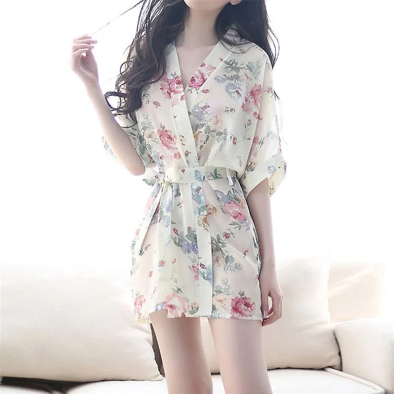 Women Floral Print Sexy Lingerie Nightdress Underwear Robe Chiffon Sleepwear