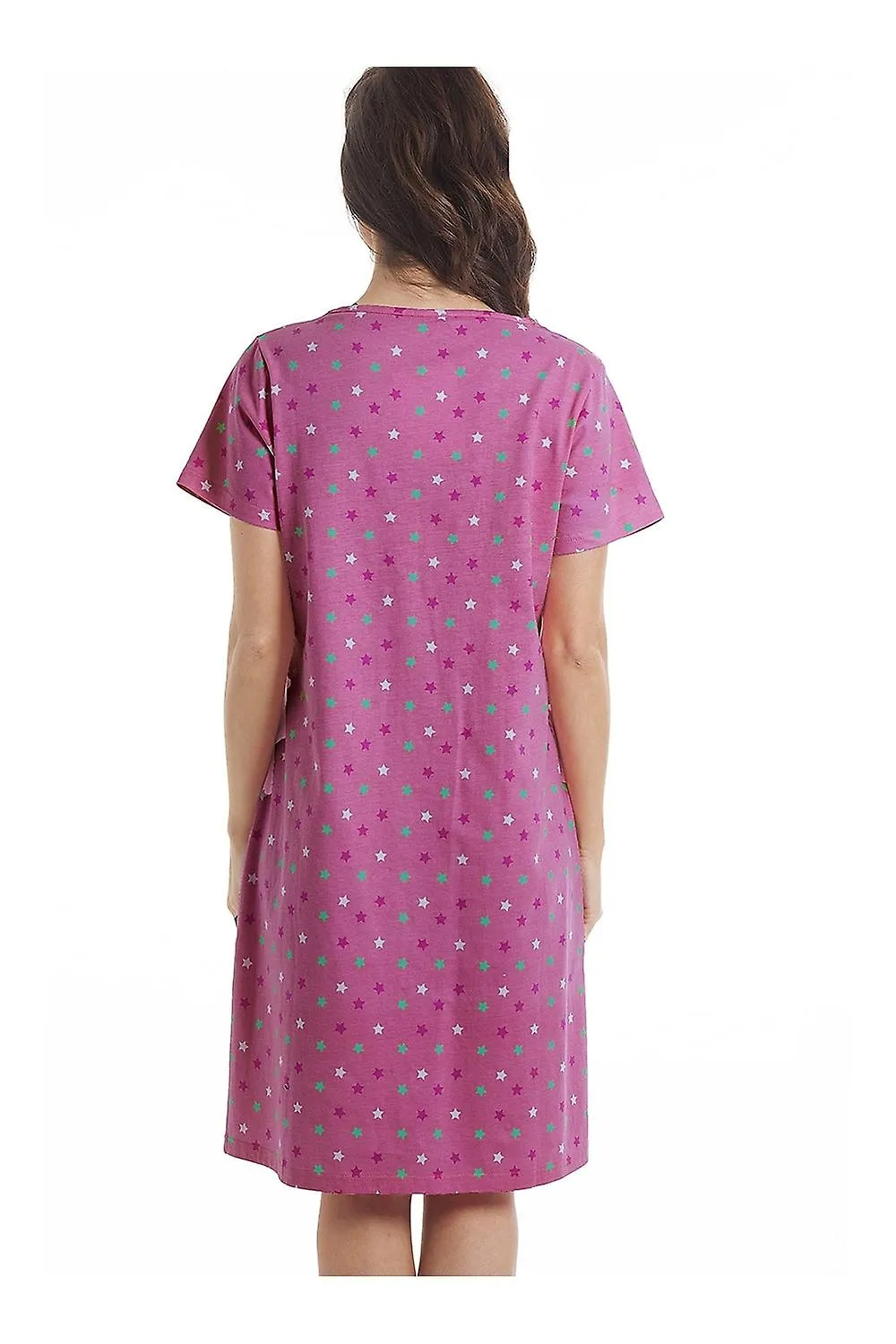 WOMEN'S CAMILLE MULTICOLOURED STAR PRINT FUCHSIA PINK NIGHTDRESS