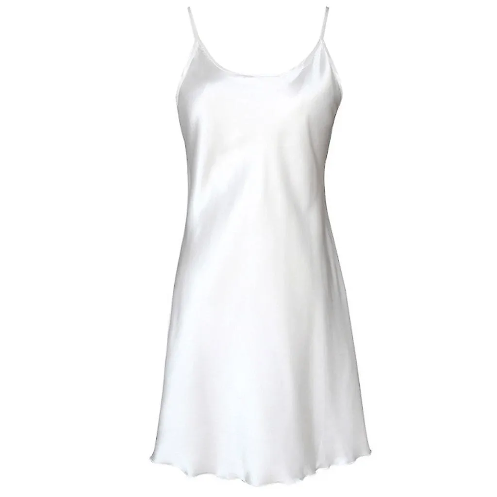 Women's Satin Nightdress Sexy Female Mini Nightgown Lotus Hem Dress Accessory