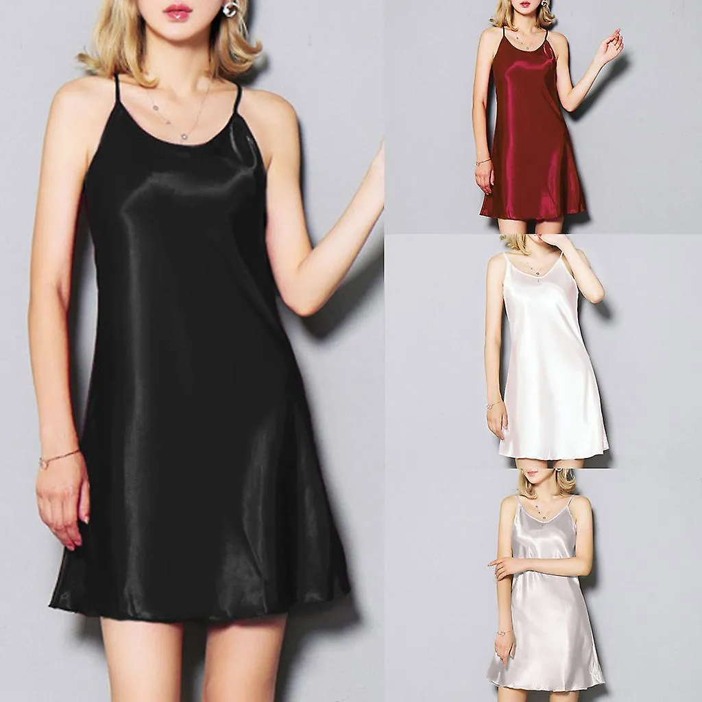 Women's Satin Nightdress Sexy Female Mini Nightgown Lotus Hem Dress Accessory