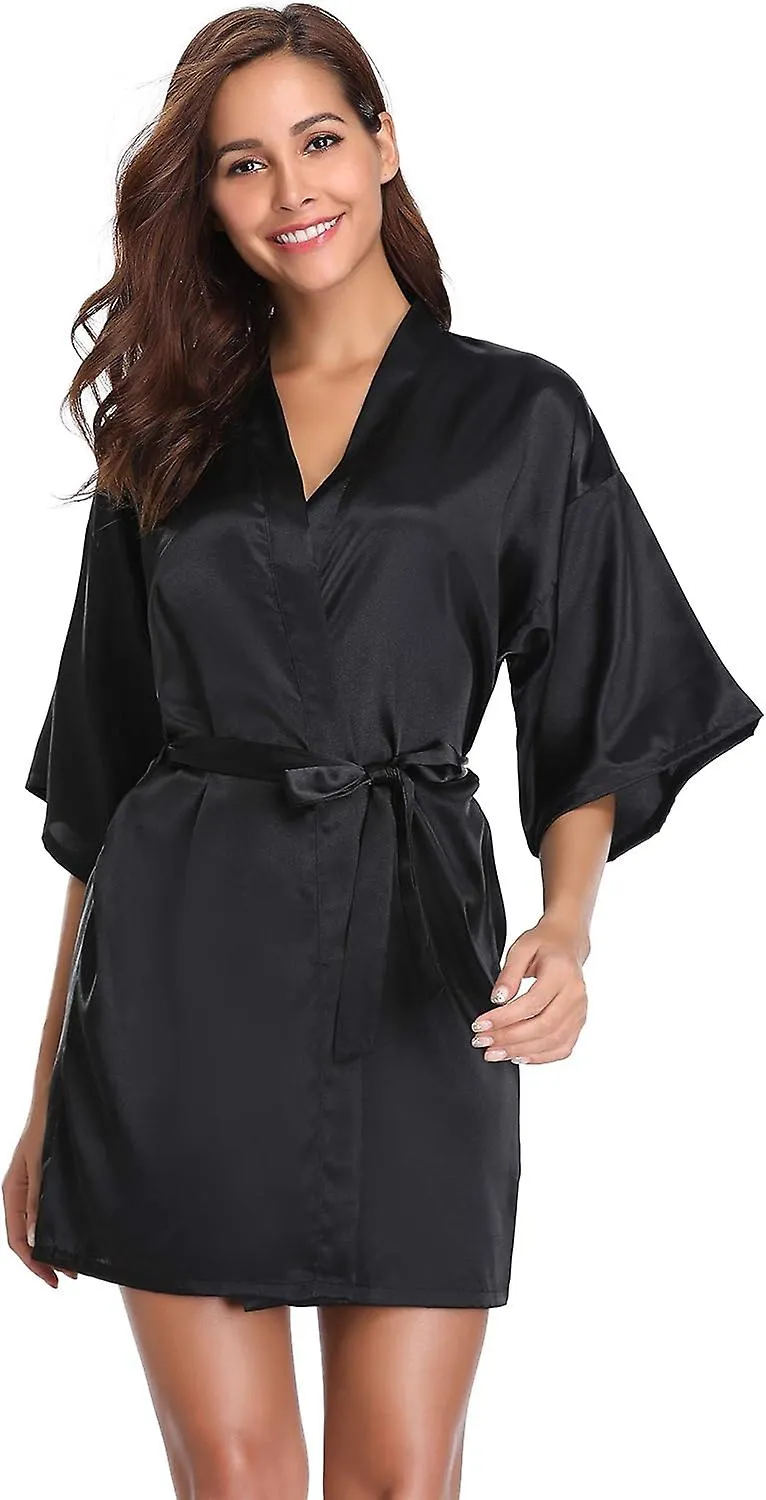 Womens Kimono Robes Satin Bathrobe Nightdress, Short Style Bridal Robe