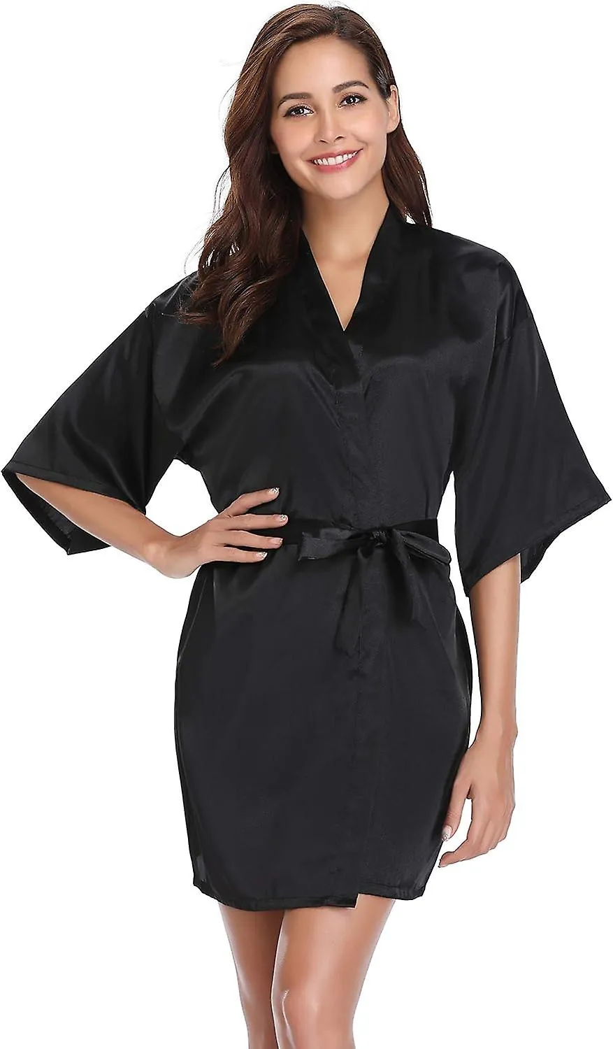 Womens Kimono Robes Satin Bathrobe Nightdress, Short Style Bridal Robe