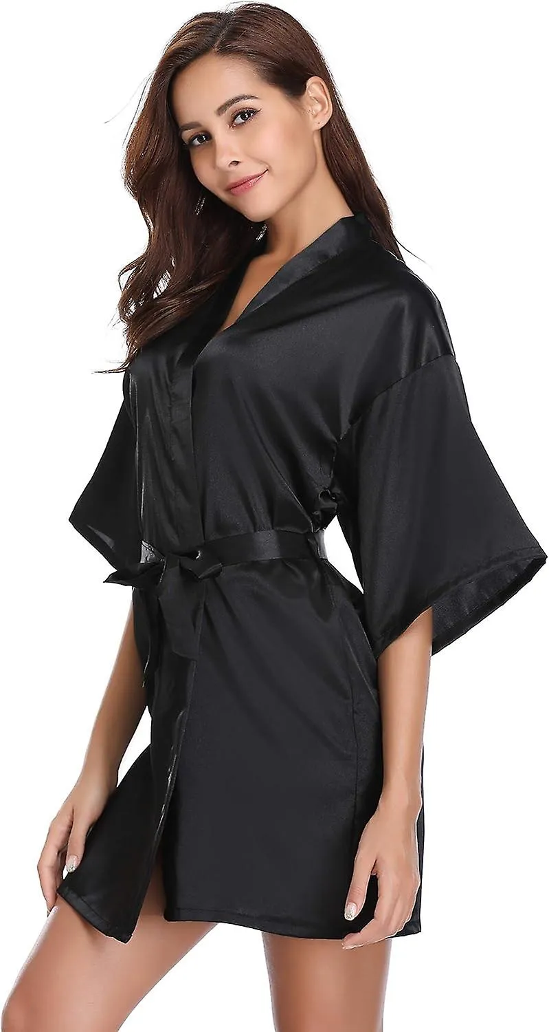 Womens Kimono Robes Satin Bathrobe Nightdress, Short Style Bridal Robe