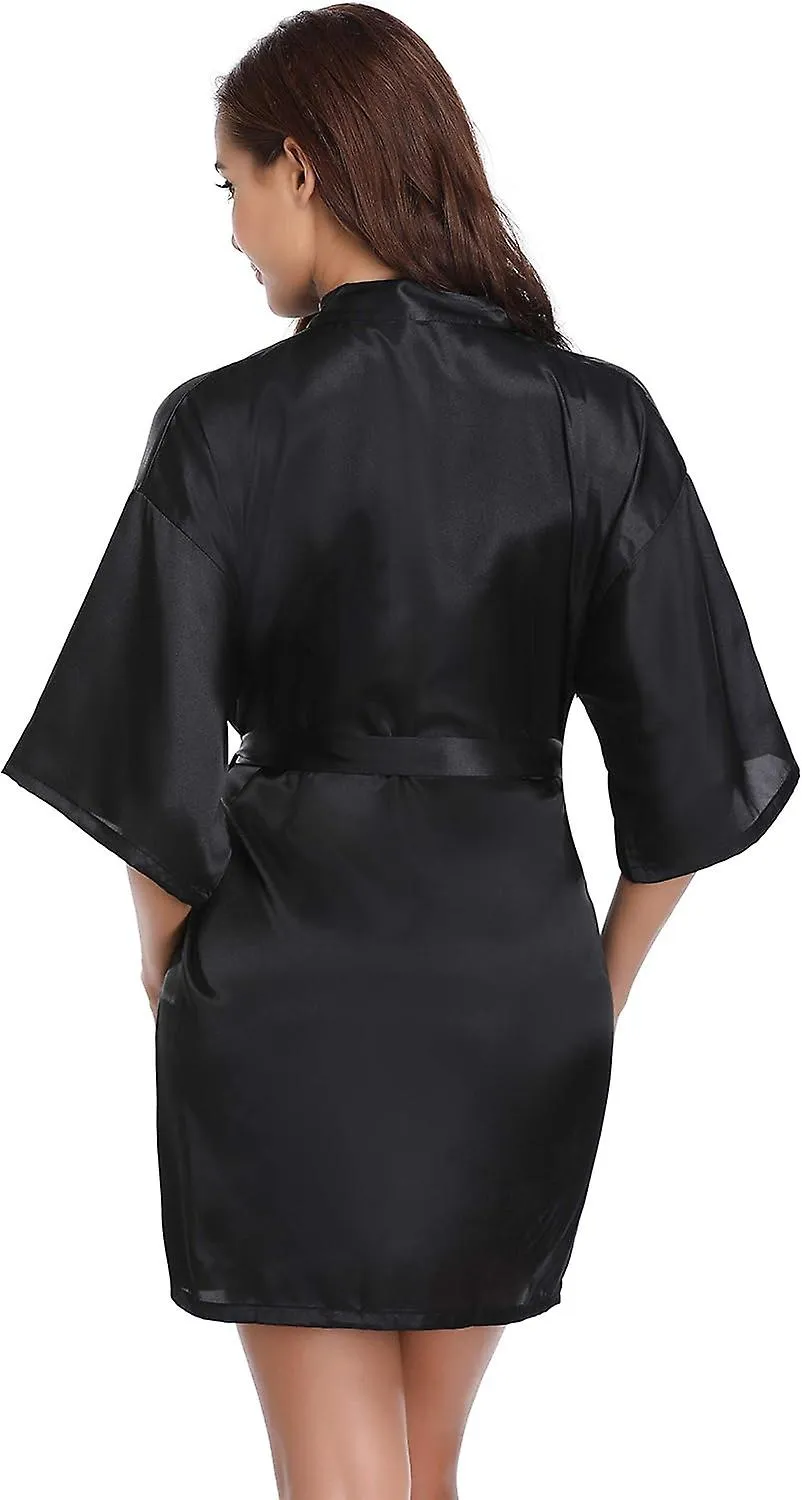 Womens Kimono Robes Satin Bathrobe Nightdress, Short Style Bridal Robe