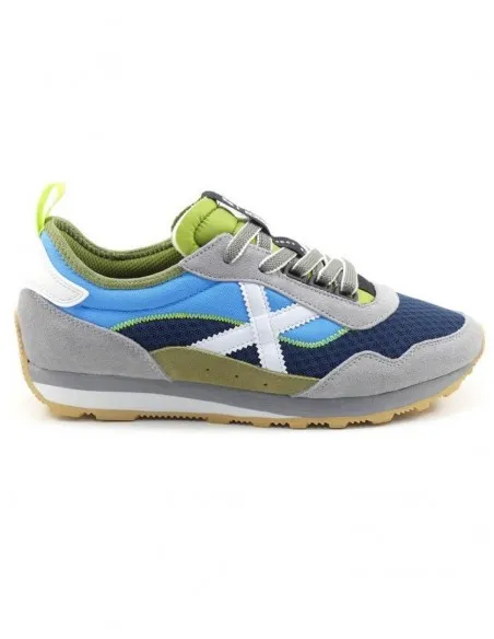 ZAPATILLAS MUNICH UM 72 GRISES Y AZULES LOGO LATERAL  ECOOL