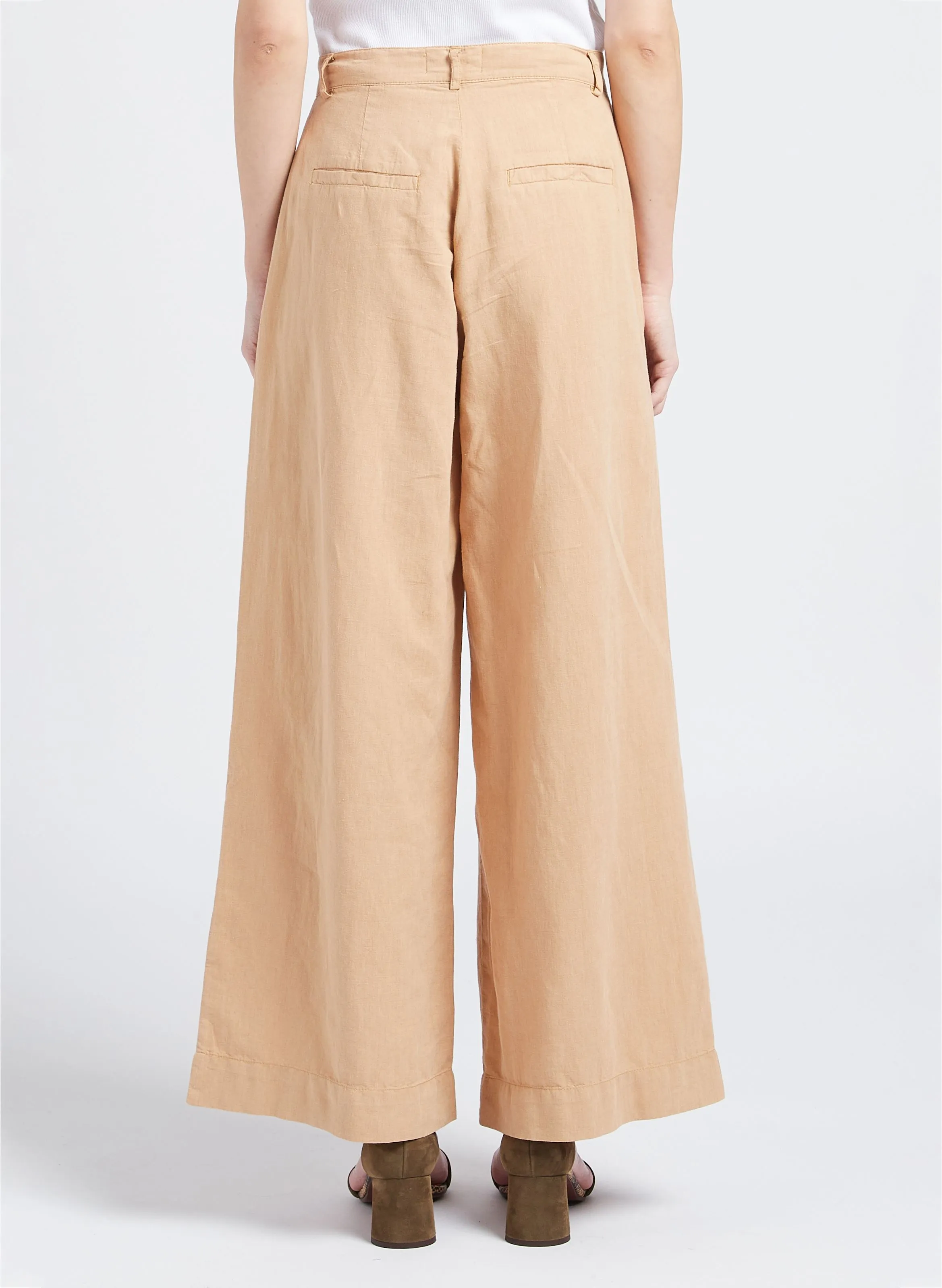 ZEBULON  PANTALóN ANCHO DE LINO Y ALGODóN DE TALLE ALTO EN BEIGE