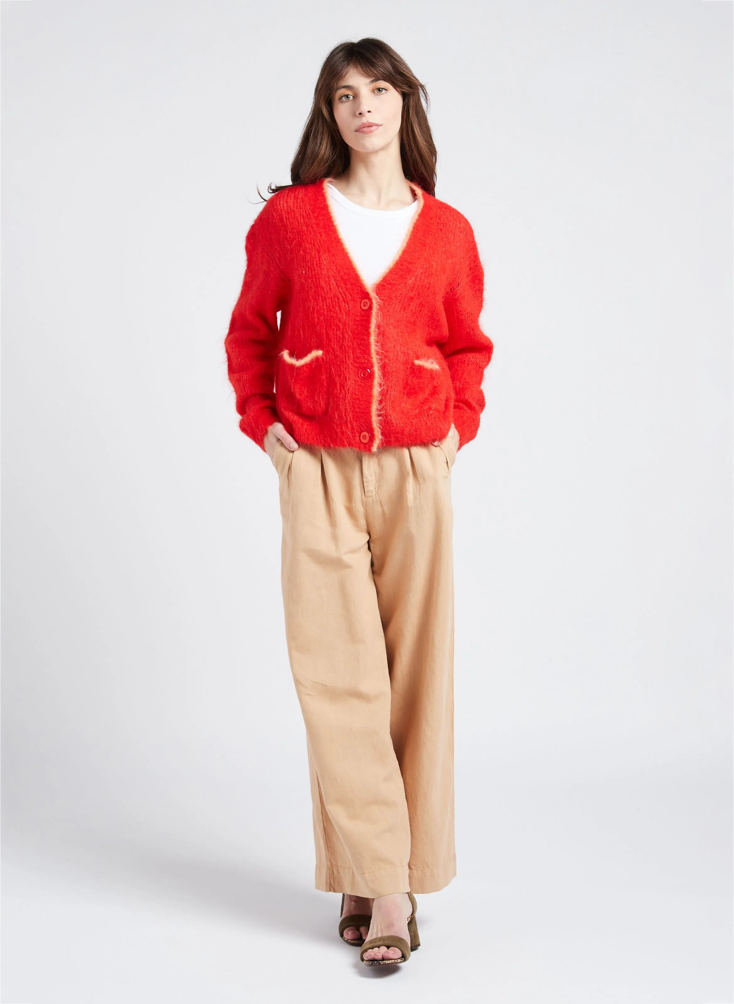 ZEBULON  PANTALóN ANCHO DE LINO Y ALGODóN DE TALLE ALTO EN BEIGE
