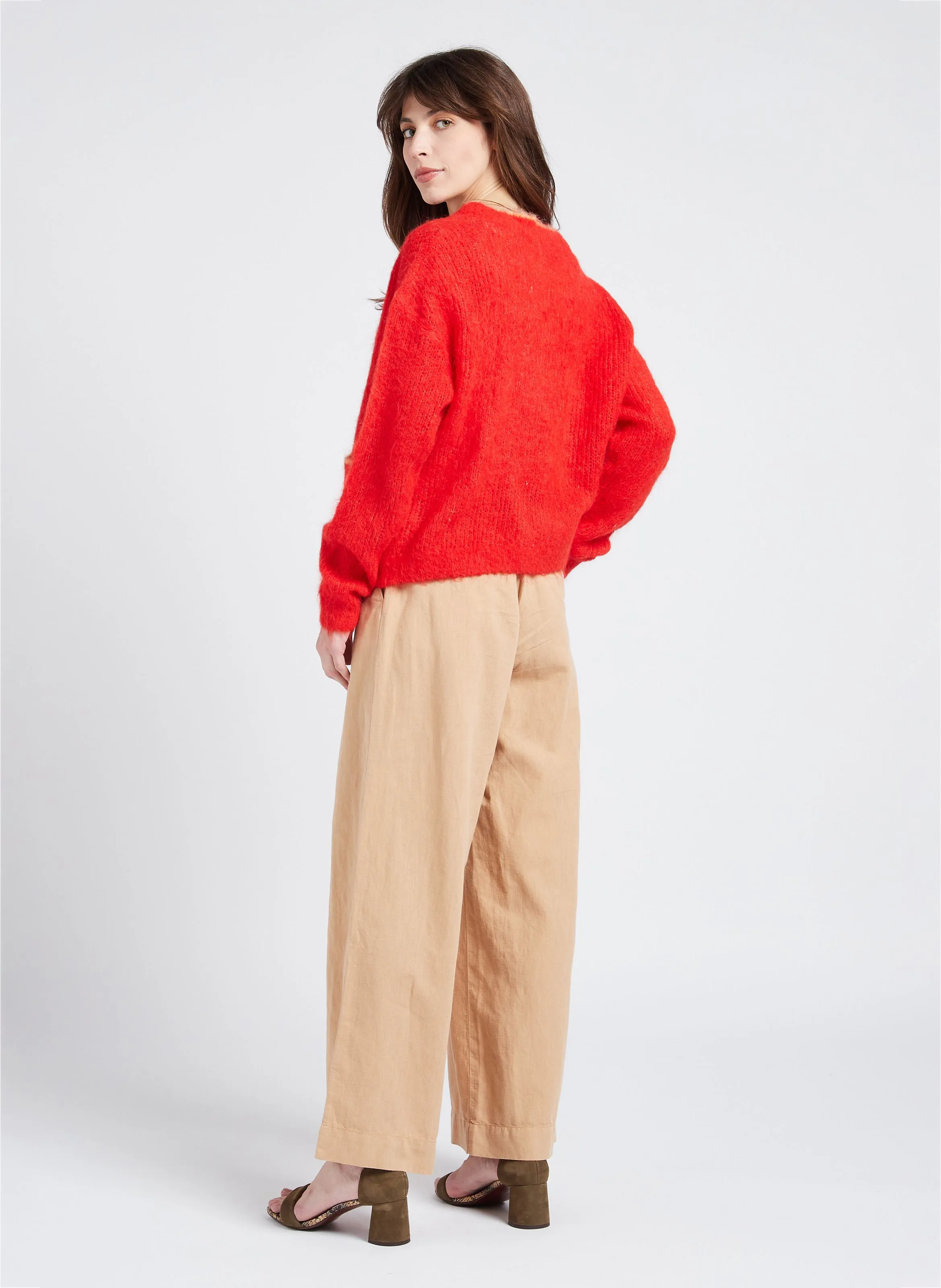 ZEBULON  PANTALóN ANCHO DE LINO Y ALGODóN DE TALLE ALTO EN BEIGE