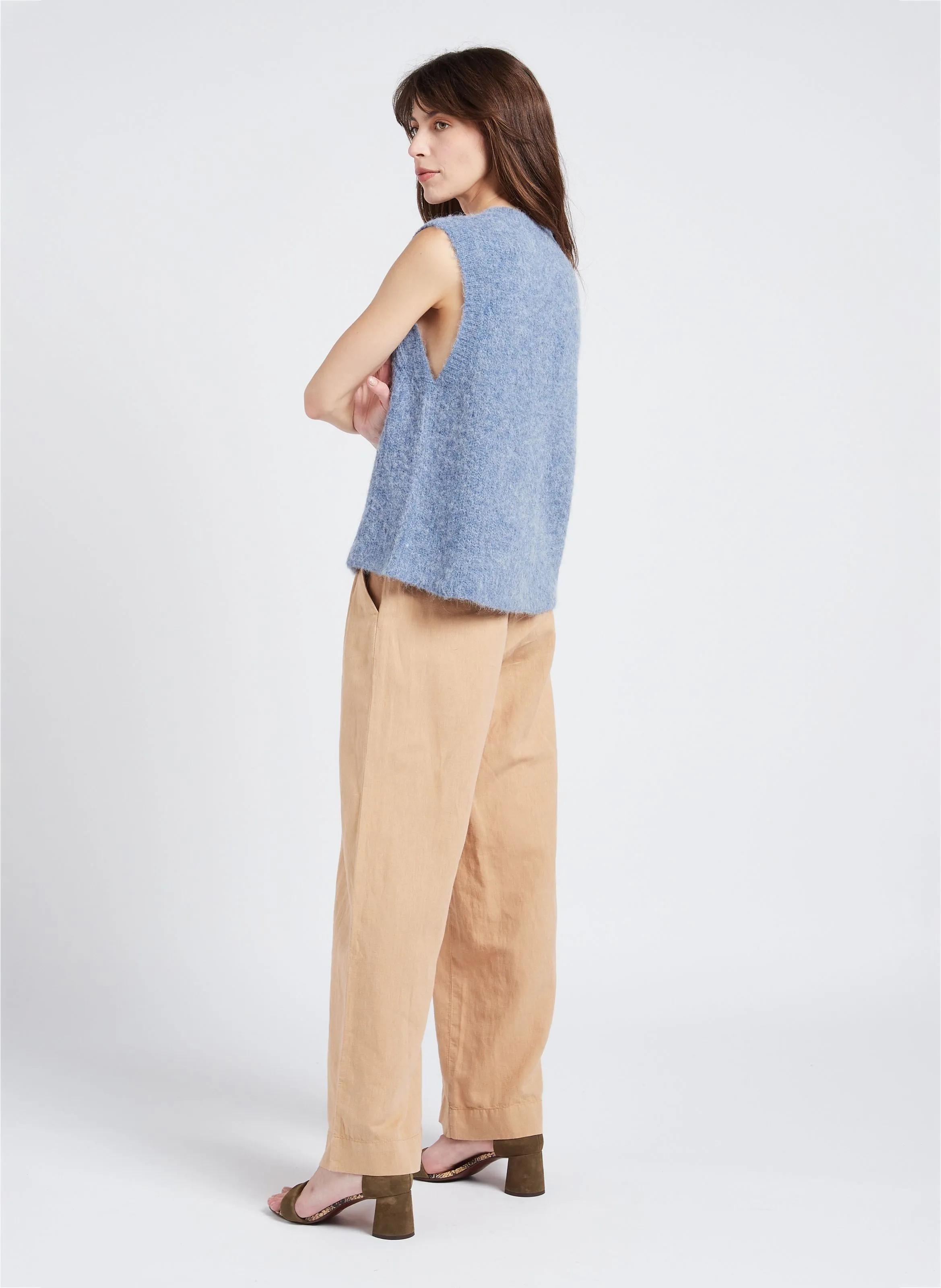 ZEBULON  PANTALóN ANCHO DE LINO Y ALGODóN DE TALLE ALTO EN BEIGE